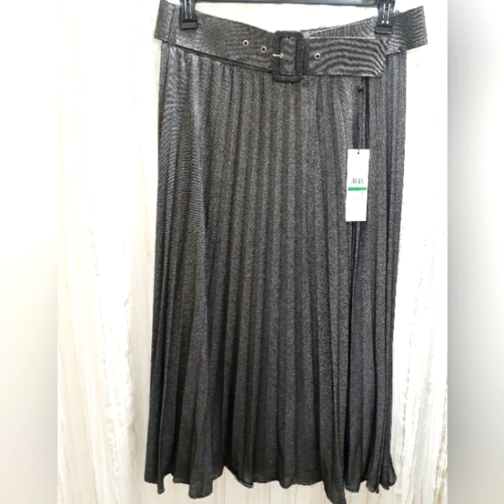 Calvin Klein NWT size L, silvery black maxi length skirt.